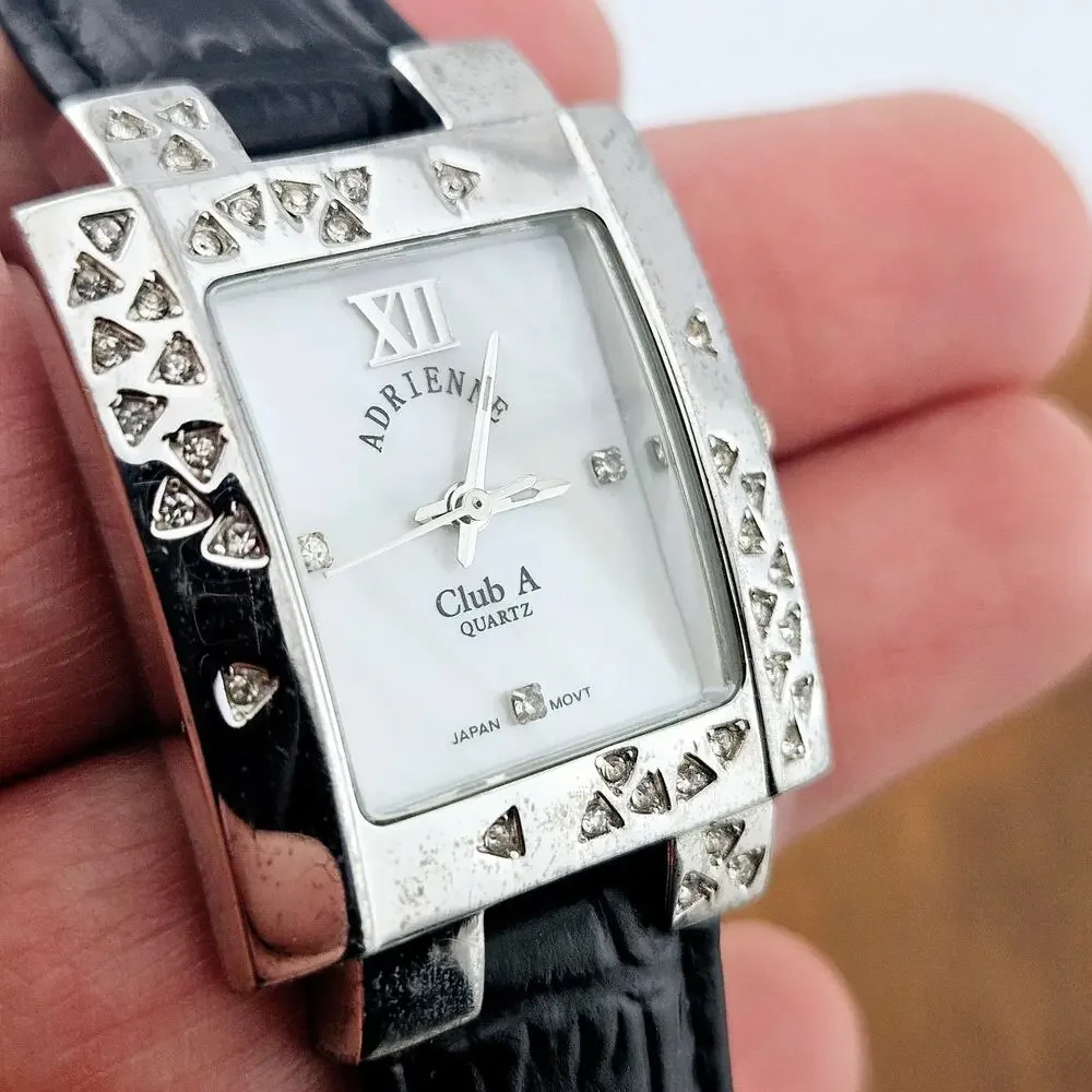 Adrienne Club A Women's Watch Silver Square Crystal Encrusted Bezel Contemporary